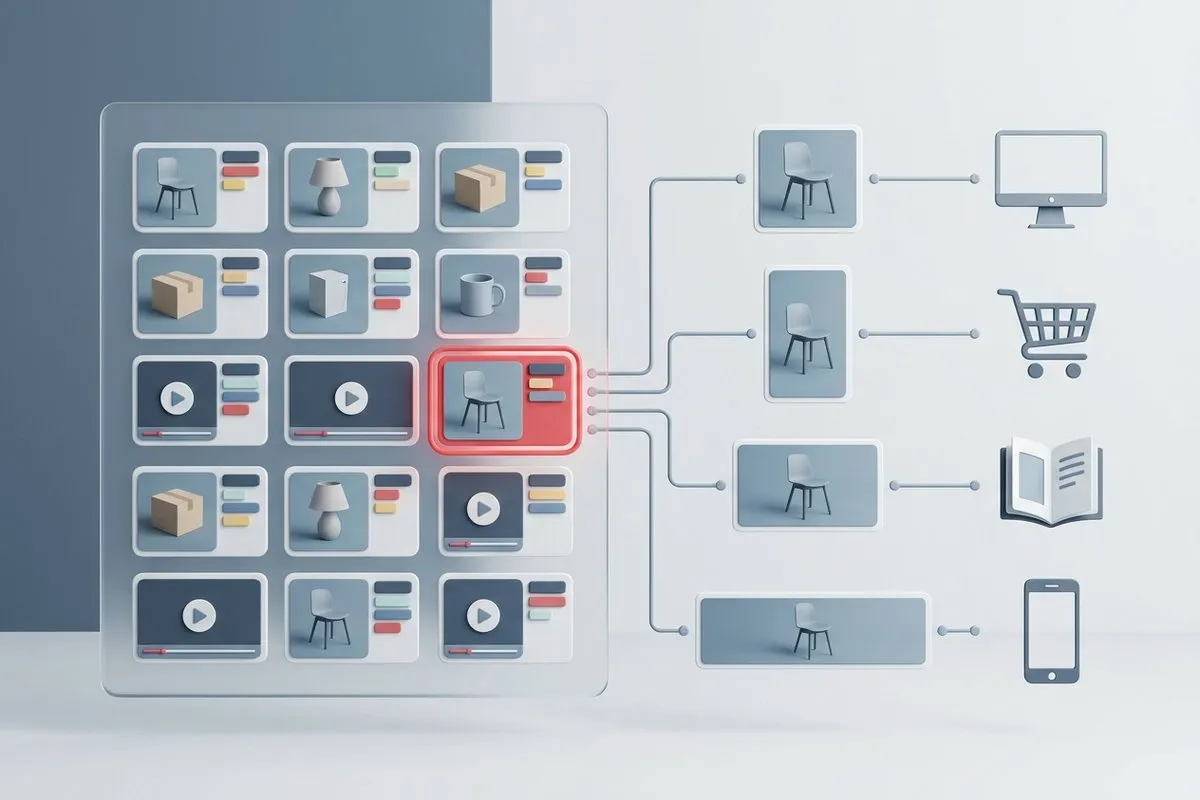 Image library in the Pimcore DAM, with its metadata and the formats for each channel