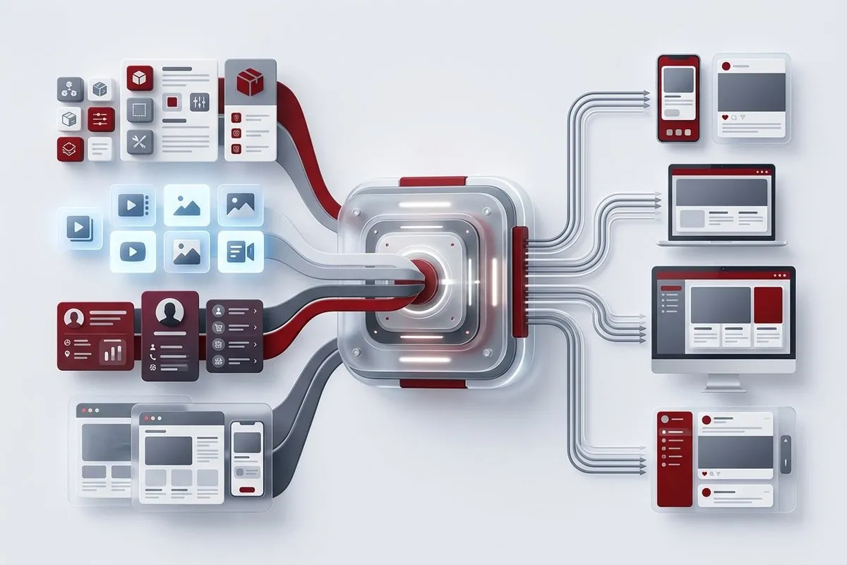 Diagram: Pimcore as the single source of product information, from which the website and custom tools read