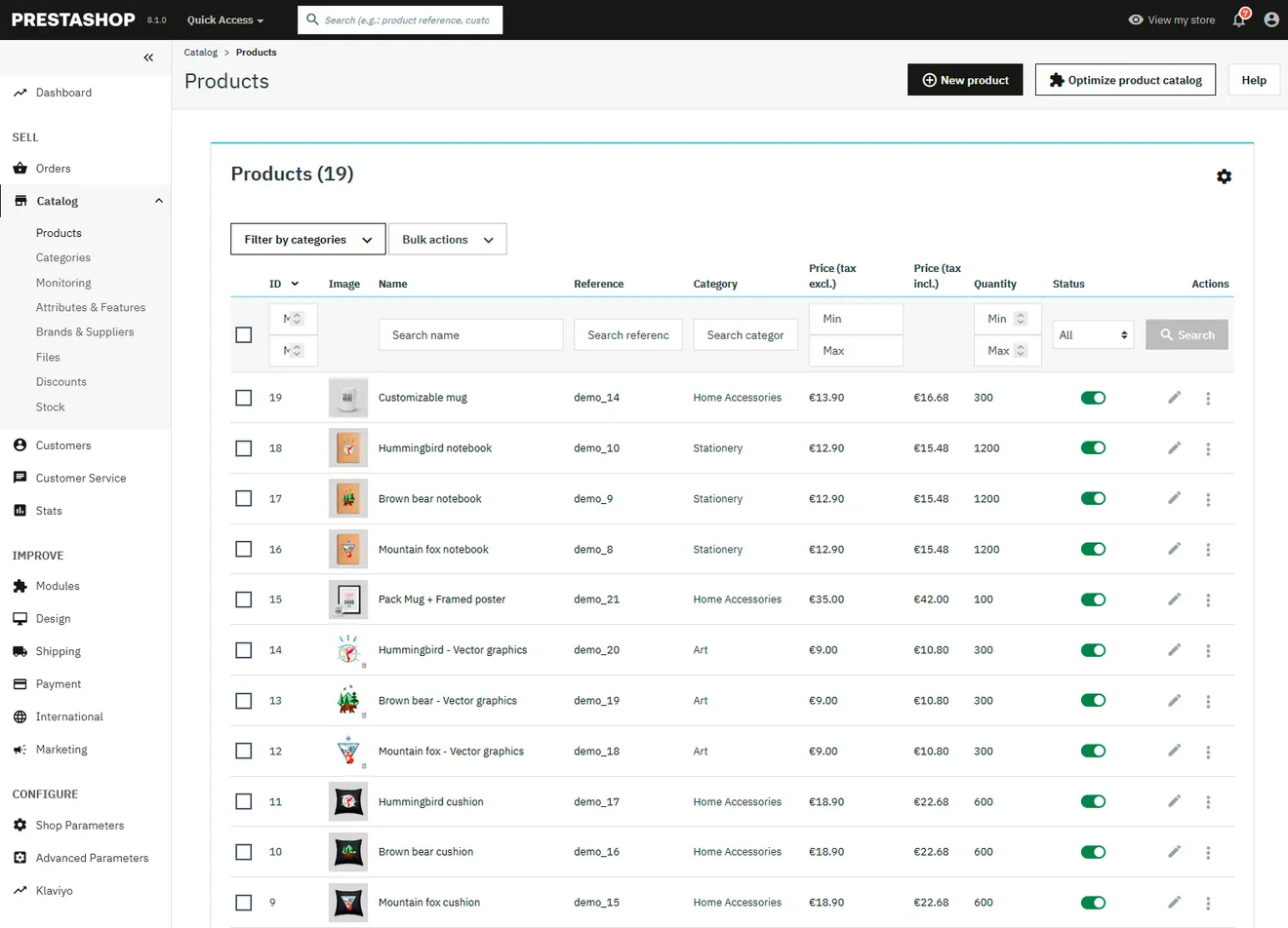 PrestaShop - Panel de administración de tienda