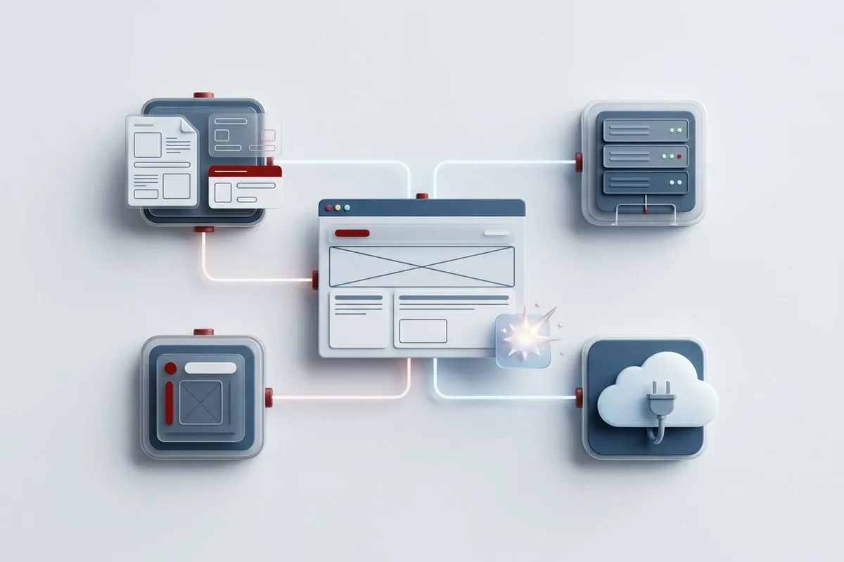 A web page connected to a product catalog, a data server and an API